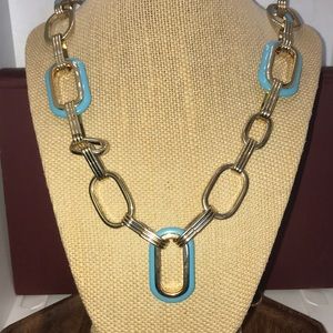 St.Thomas brand long chain blue & gold necklace